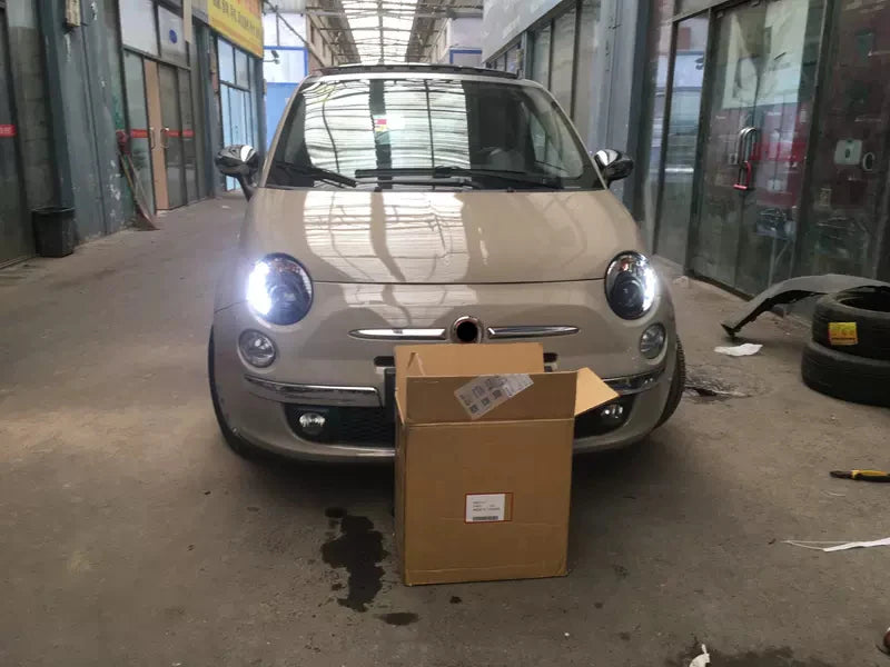 LED Angel Eyes Headlights for Fiat 500 2007-2014 – DRL Projector Headlamp Upgrade