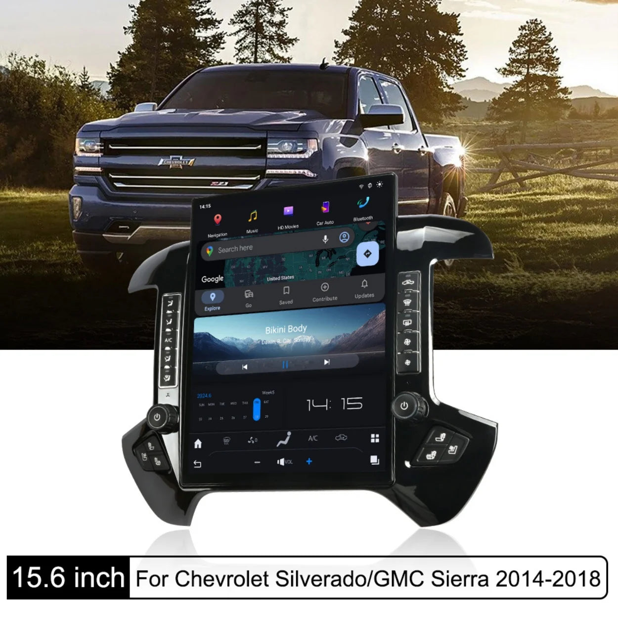 NaviHua Auto Stereo Upgrade GPS Navigation Head Unit Carplay Multimedia Audio Tesla for GMC Sierra Chevrolet Silverado 2014-2019
