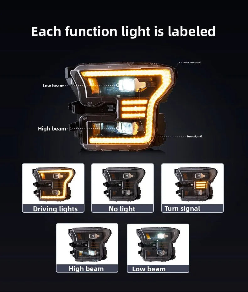 VLAND LED Headlights for Ford F-150 – Start-Up Animation, Dynamic DRL &amp; Sequential Turn Signals