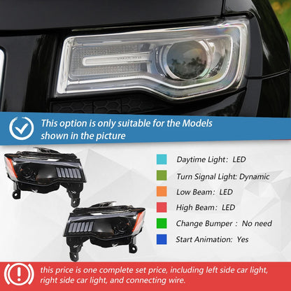 For Jeep Grand Cherokee 2014-2021 Car Front Lamps Dynamic 3 Projector LED Auto Headlights Assembly New 6500k Color Auto Accessor