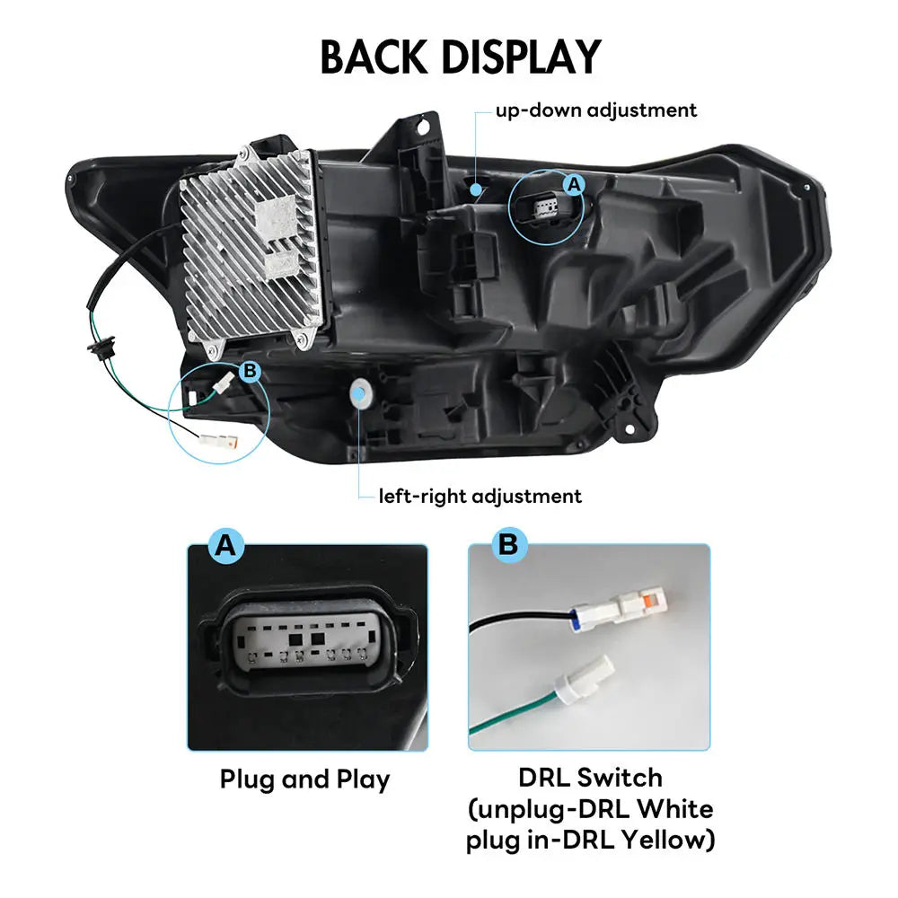 RSJ LED Headlights for Ford Mustang 2024-2026 – Projector Lens Headlamp with DRL