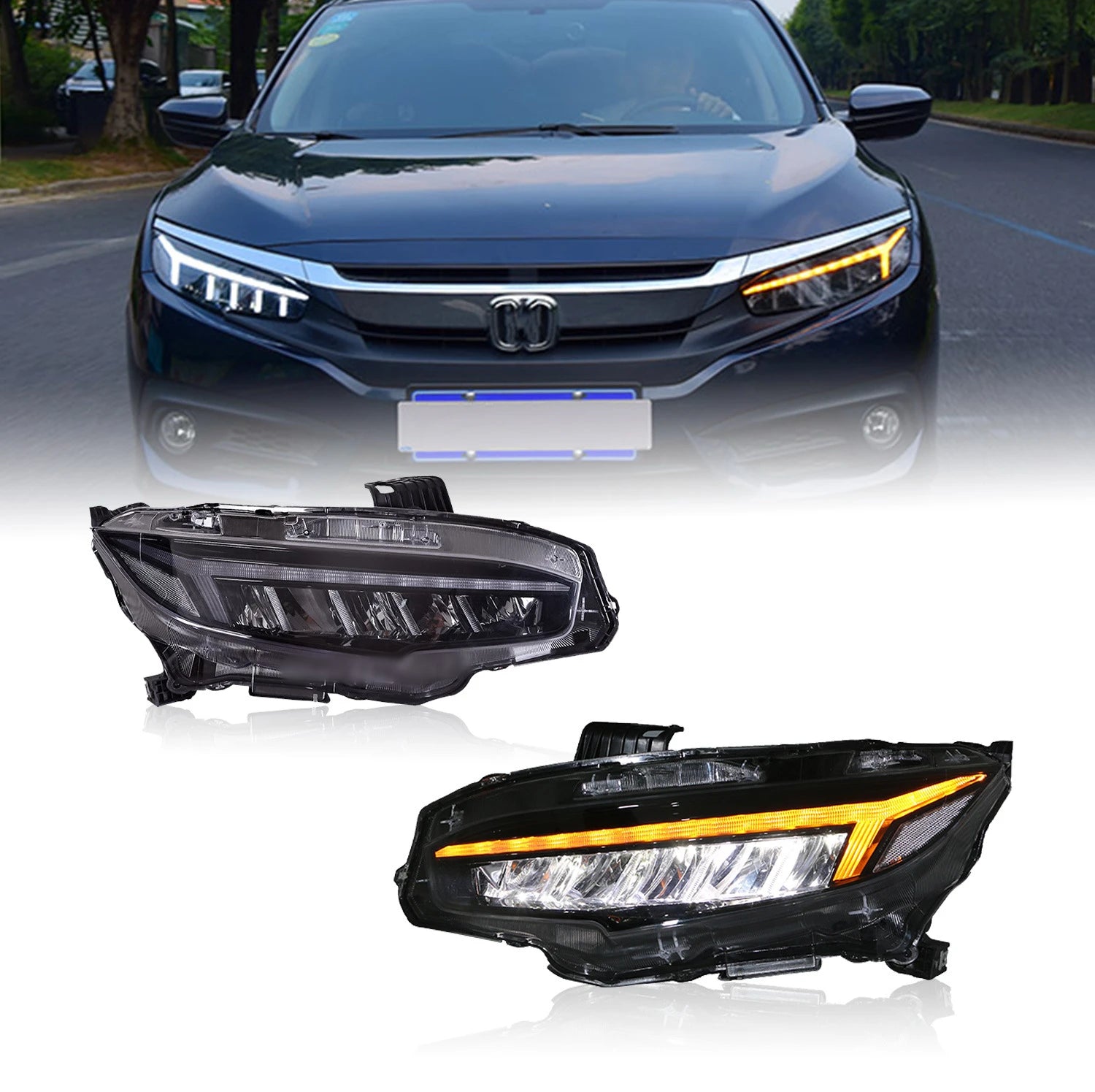 RSJ RGB LED Headlights for Honda Civic 2016-2021 – Dynamic DRL, Start-Up Animation & Sequential Turn Signals