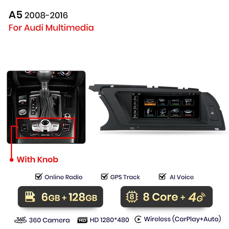 Junsun Android Car Stereo for Audi A5 (2009–2016) – Wireless CarPlay, Android Auto &amp; GPS Navigation