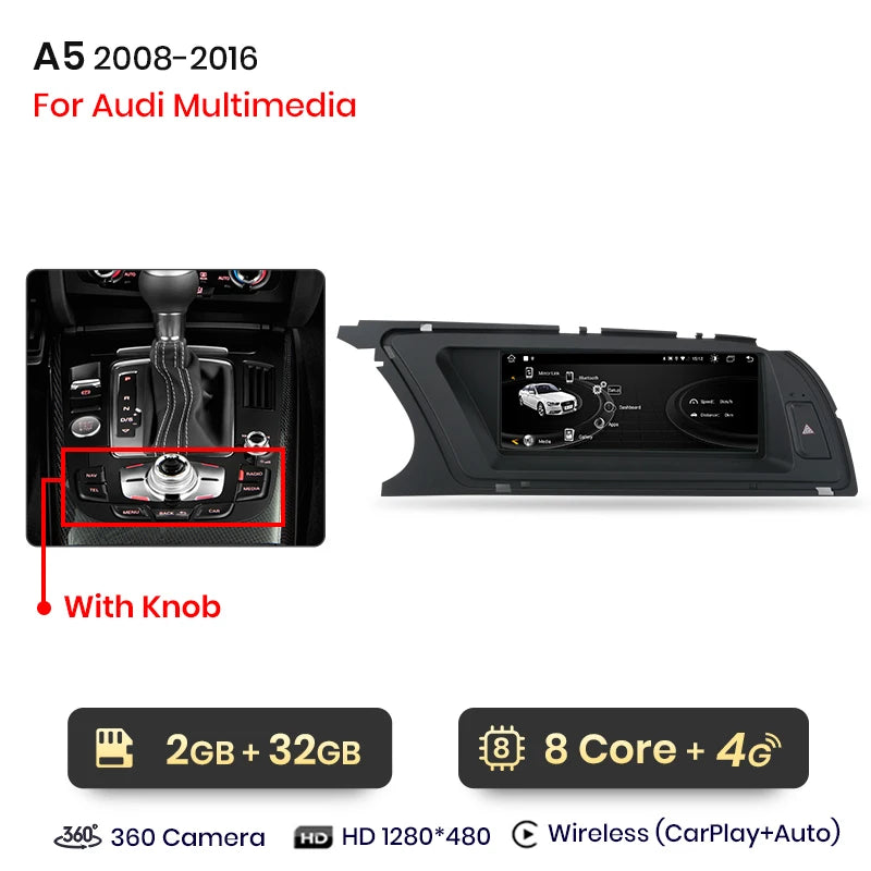 Junsun Android Car Stereo for Audi A5 (2009–2016) – Wireless CarPlay, Android Auto &amp; GPS Navigation