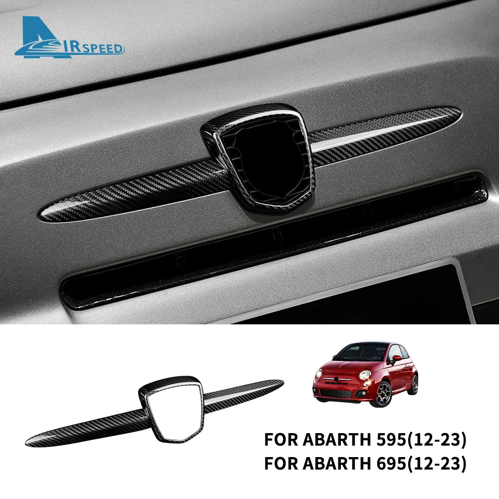 Real Dry Carbon Fiber Front Badge Whiskers Logo Frame for Abarth 595 &amp; 695 (2012–2023)
