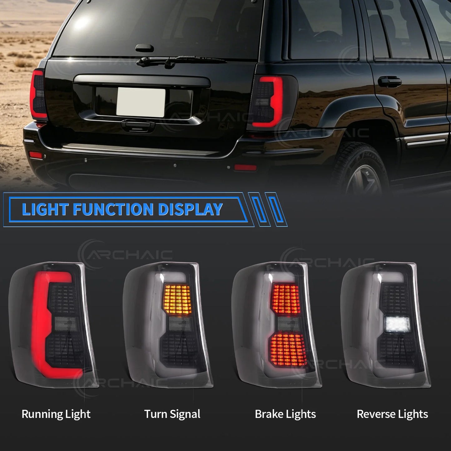 LED Tail Lights for Jeep Grand Cherokee WJ/WG 1999-2004 – Smoke Lens Rear Lamp Upgrade