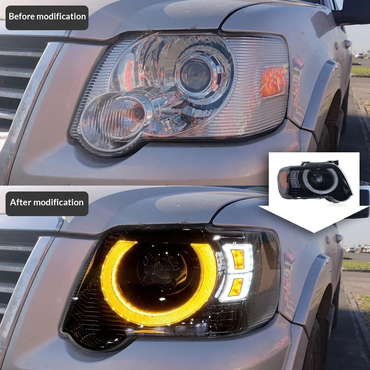 TYPY LED Headlights for Ford Explorer 2006-2010 – Defender Style Headlight Assembly with DRL &amp; Turn Signals