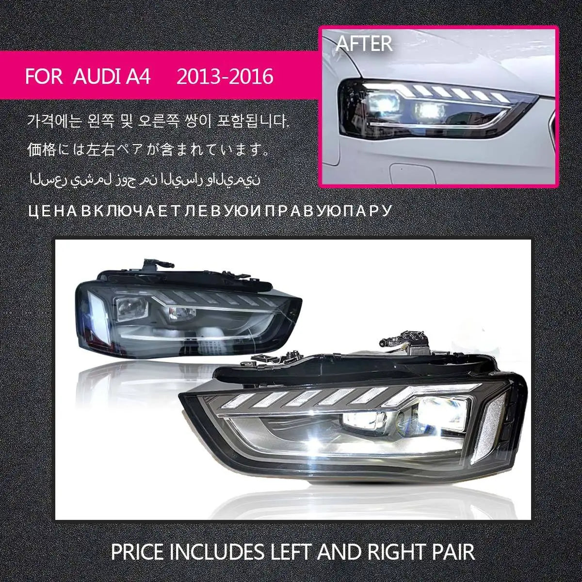 LED Headlights for Audi A4 B8 (2013–2016) – Projector Lens Headlamp with DRL &amp; Turn Signals
