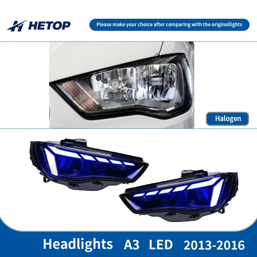 HETOP LED Matrix Headlights for Audi A3 (2013–2016) – Plug &amp; Play Upgrade with DRL &amp; Angel Eye