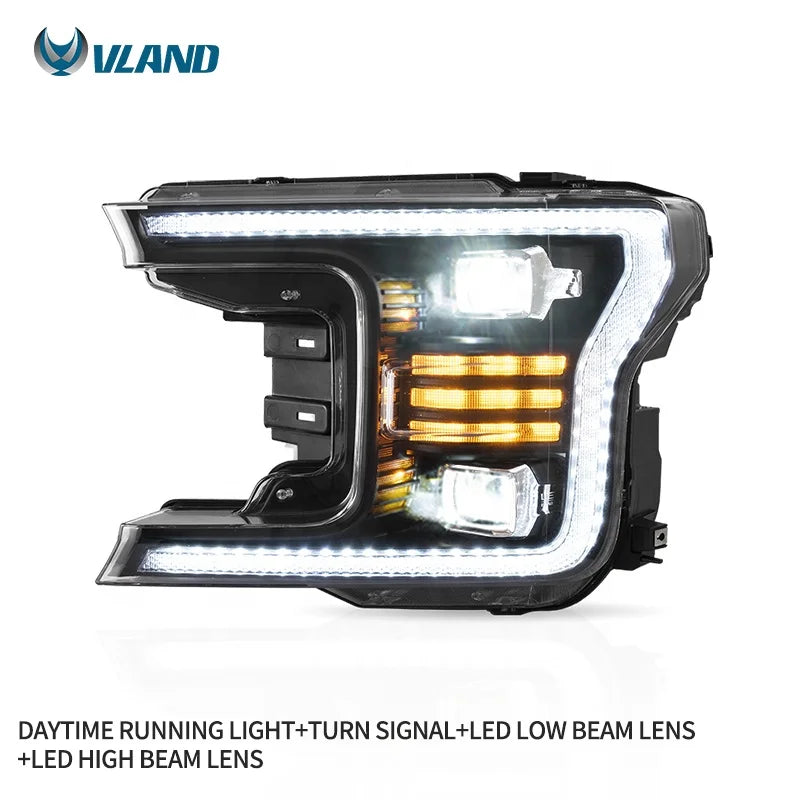 VLAND Full LED Headlights for Ford F-150 2018-2020 – Sequential Turn Signals & LED DRL