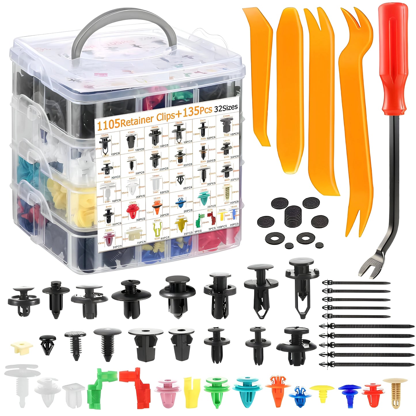 1240PCS Universal Car Push Pin Rivet Fastener Kit – Automotive Plastic Trim Clips with Storage Box