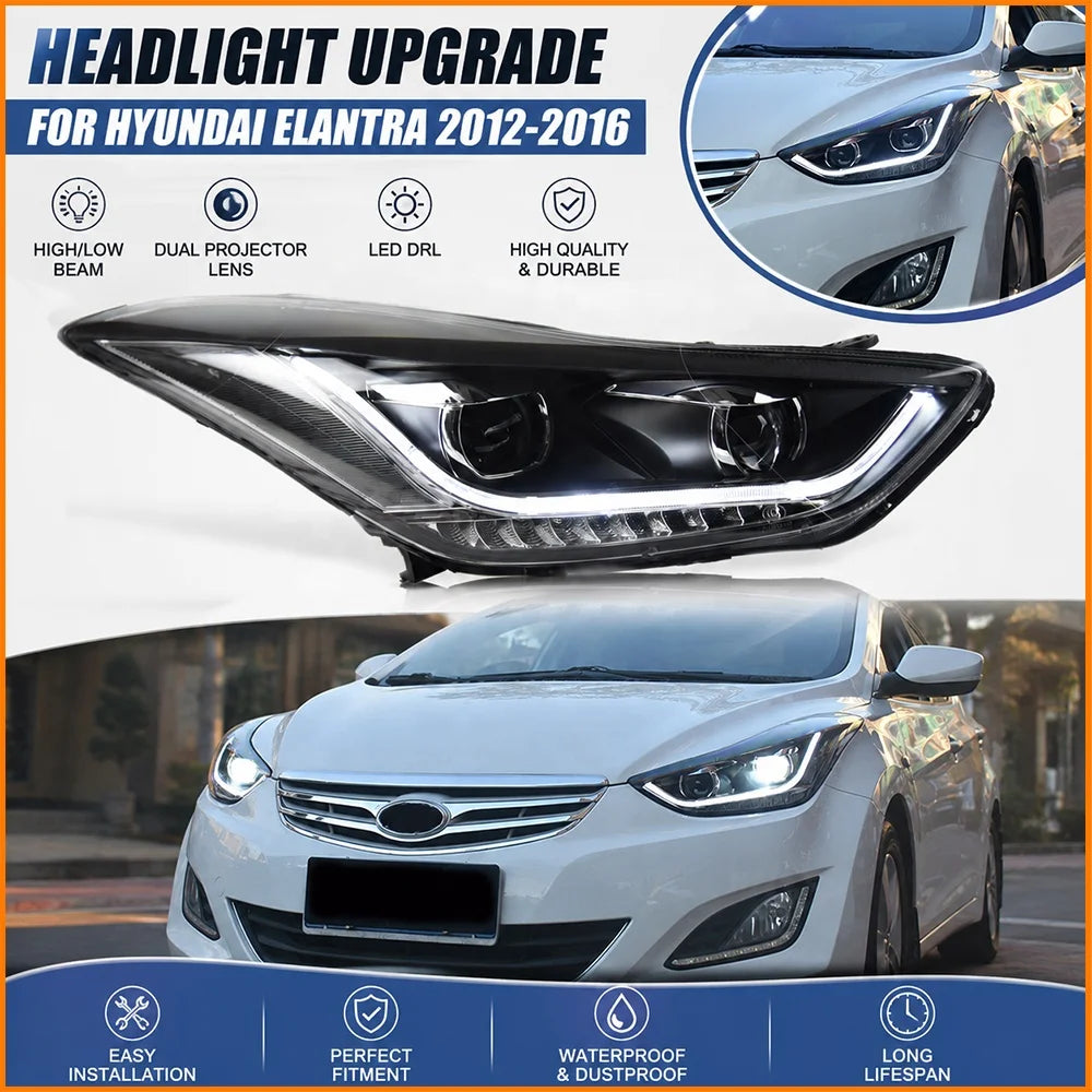 Car Light for Hyundai Elantra V Langdong 2012-2016 LED Auto Headlight Assembly Upgrade High Configure Design Bifocal Lens Lamp