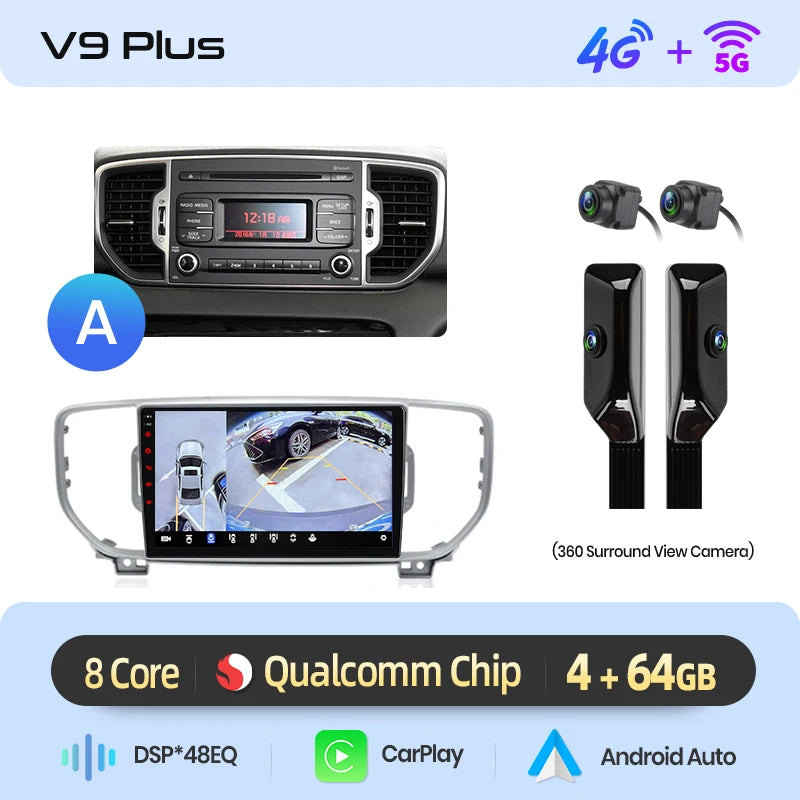 Junsun Qualcomm Chip Android Car Radio for KIA Sportage 4 QL 2016-2018 Apple CarPlay Stereo 360 Camera 1.8 Ghz