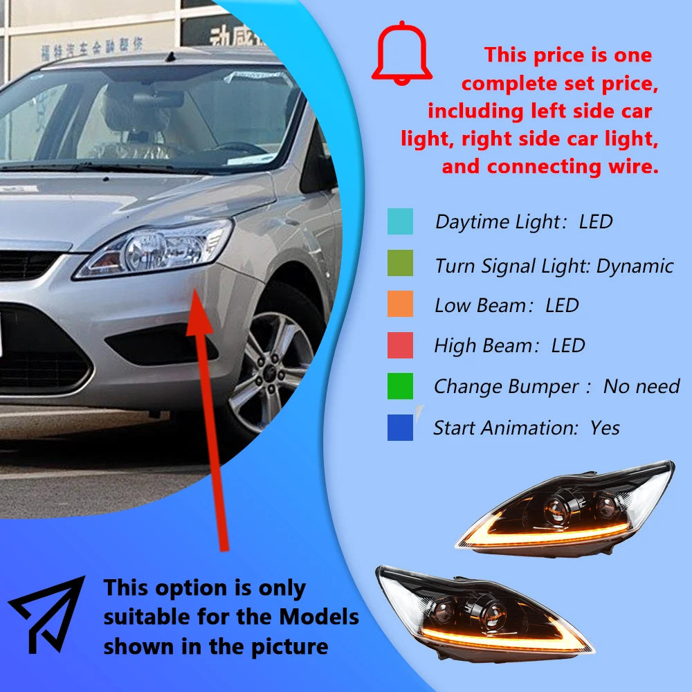LED Demon Eyes Headlights for Ford Focus 2009-2011 – Projector Lens, Start-Up Animation & DRL