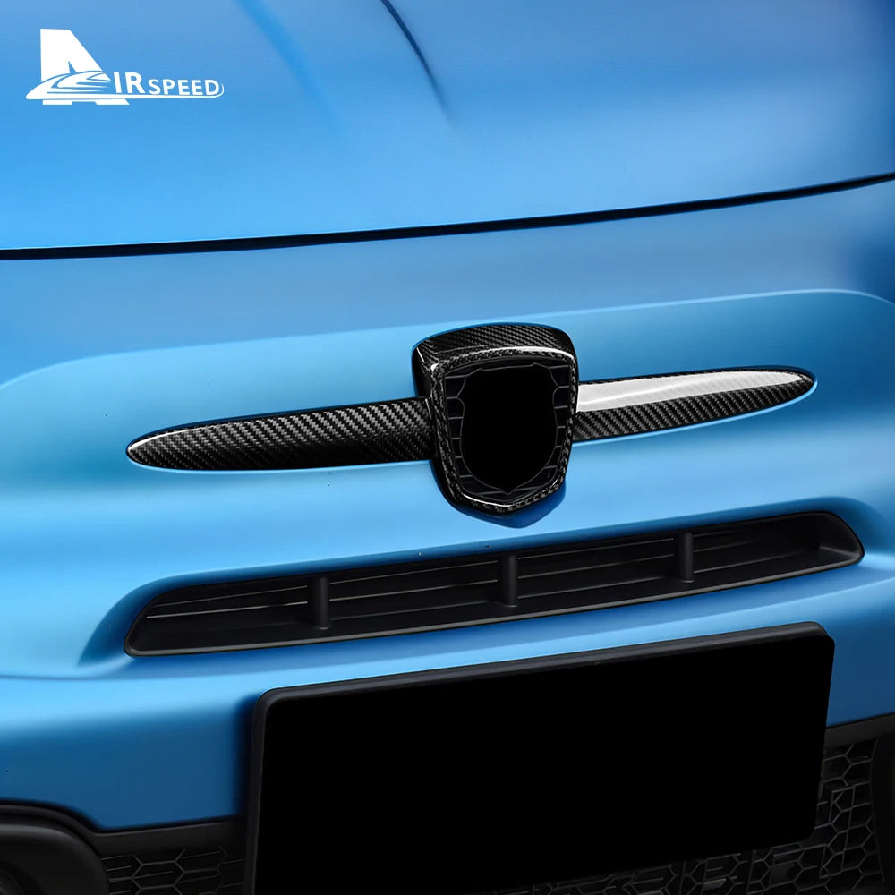 Real Dry Carbon Fiber Front Badge Whiskers Logo Frame for Abarth 595 &amp; 695 (2012–2023)