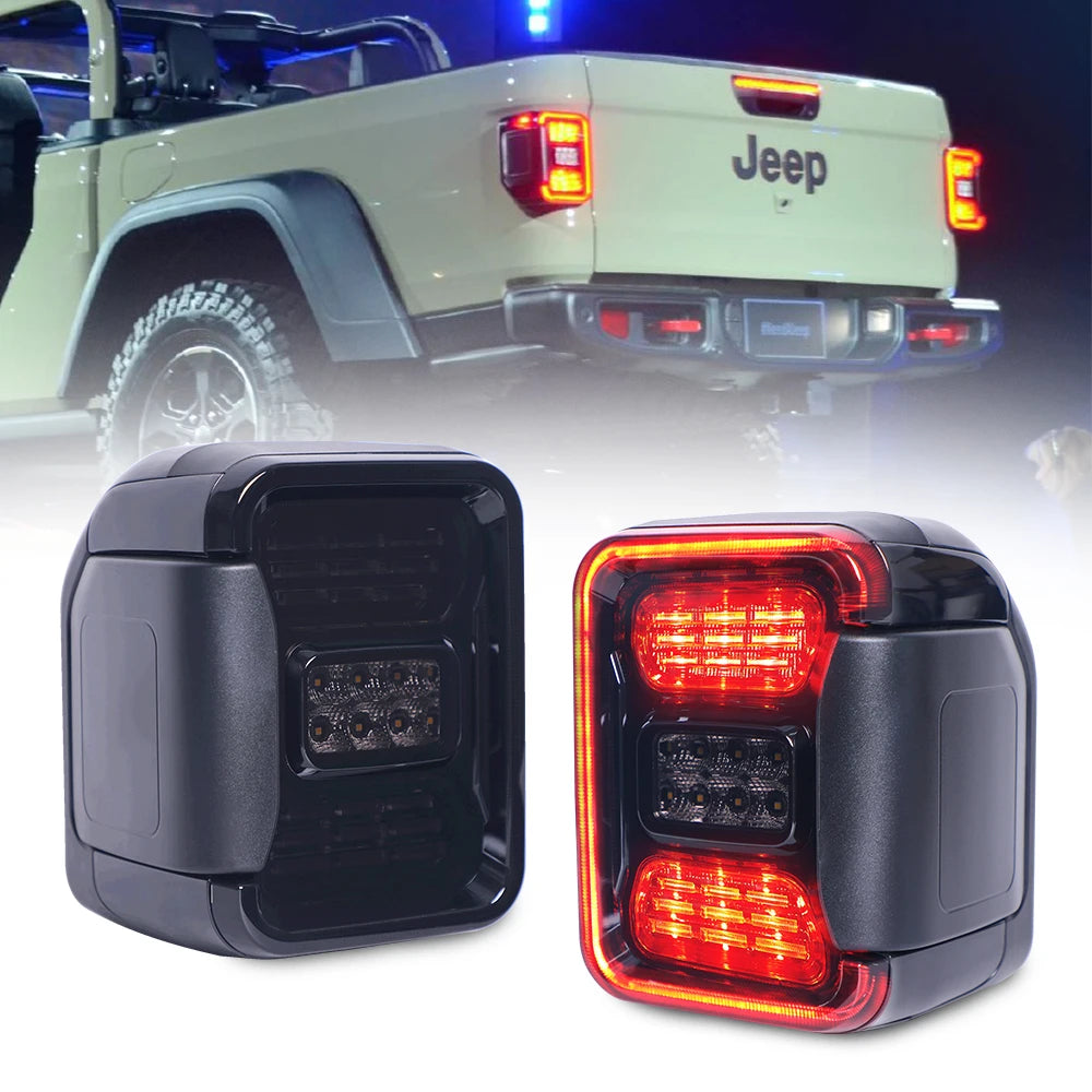 Smoked LED Tail Lights for Jeep Gladiator JT 2018-2024 – DRL, Sequential Turn Signals & Plug & Play Installation