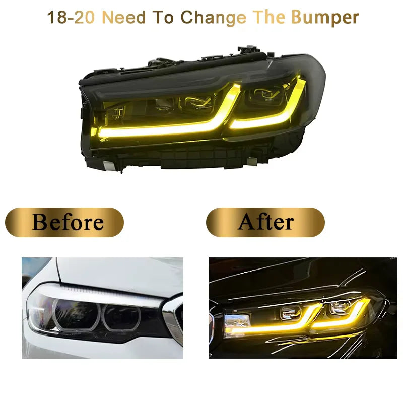 For BMW 5 Series G30 F90 2018-2022 Upgraded M5 Style LED Headlamp Yellow White DRL Switch Light with Double-Color Laser New 12V