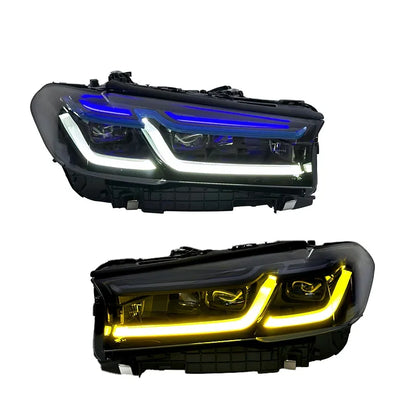 For BMW 5 Series G30 F90 2018-2022 Upgraded M5 Style LED Headlamp Yellow White DRL Switch Light with Double-Color Laser New 12V