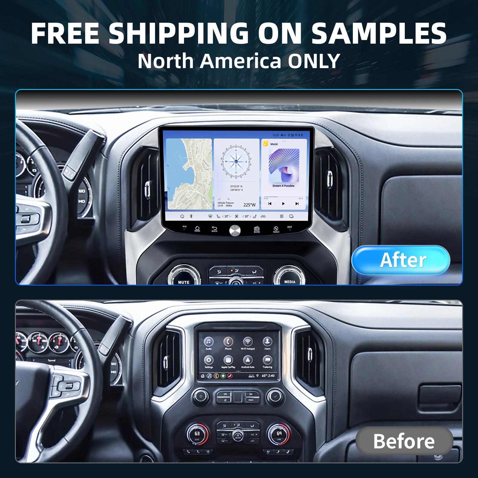11.5 Inch Radio DVD Player Screen Snapdragon 665 for Chevrolet Silverado GMC Sierra 2019-2021 Wireless CarPlay QLED 2K 8+128GB