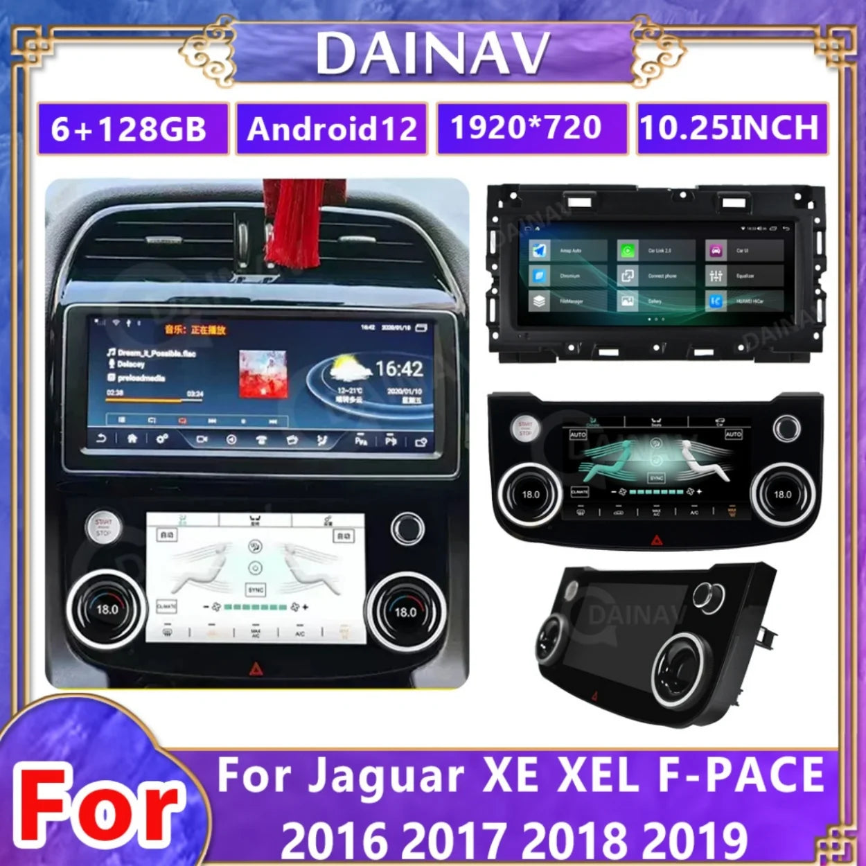 128GB Android 12 Car Radio for Jaguar XE XEL F-PACE 2016-2019 Multimedia Player Wireless Carplay Android Auto Head Unit