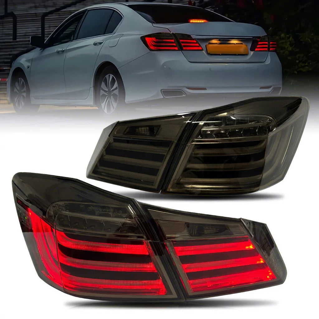 HCMOTIONZ LED Tail Lights for Honda Accord 9th Gen 2013-2015 – Smoke Lens Rear Lamp Assembly with DRL