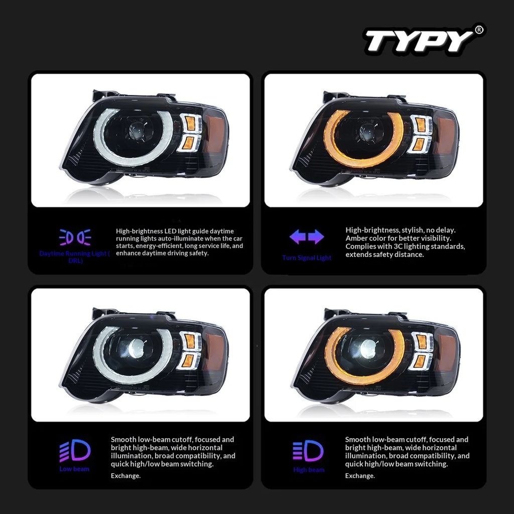 TYPY LED Headlights for Ford Explorer 2006-2010 – Defender Style Headlight Assembly with DRL &amp; Turn Signals
