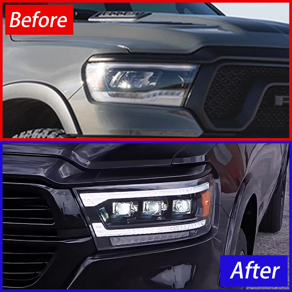 100W LED Bifocal Headlight Assembly for Dodge Ram 1500, 2500, 3500, 4500 & 5500 (2019–2023)