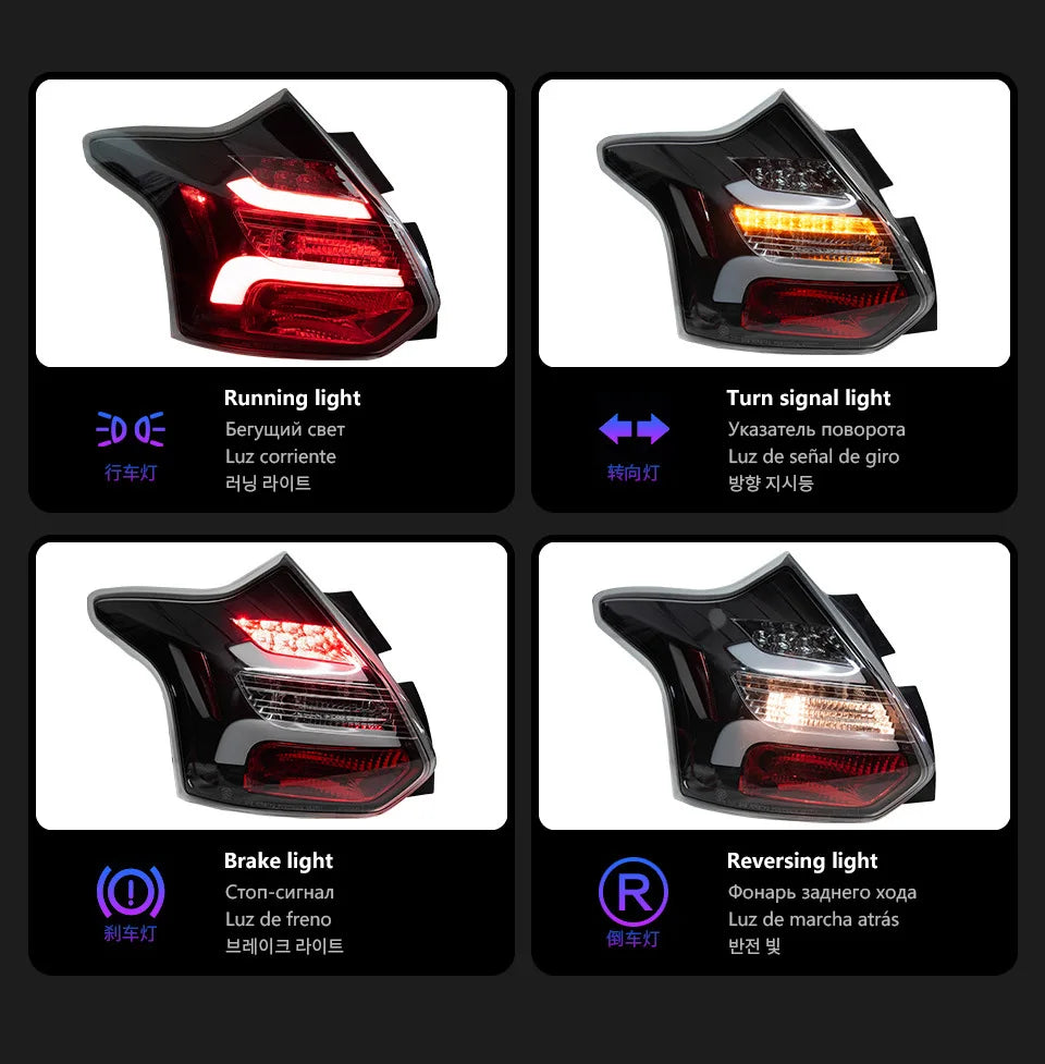LED Tail Lights for Ford Focus Hatchback 2012-2014 – Rear Lamp Upgrade with Dynamic Turn Signals