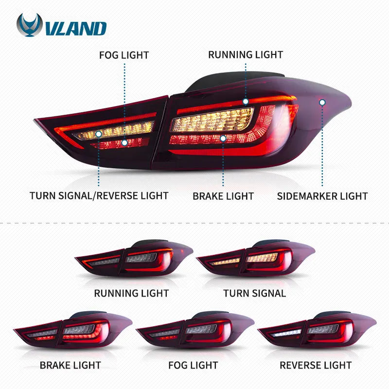 VLAND Factory Wholesales LED Taillights Sequential Rear Light 2012 2013 2014 2015 2016 2017 2018 Tail Light for HYUNDAI Elantra