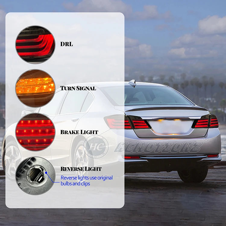 HCMOTIONZ LED Tail Lights for Honda Accord 9th Gen 2013-2015 – Smoke Lens Rear Lamp Assembly with DRL