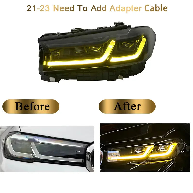 For BMW 5 Series G30 F90 2018-2022 Upgraded M5 Style LED Headlamp Yellow White DRL Switch Light with Double-Color Laser New 12V