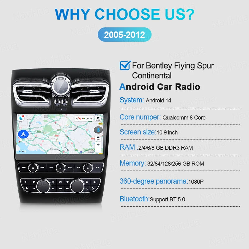 10.9" Android Multimedia Car Radio for Bentley | Wireless CarPlay, Android Auto &amp; GPS Navigation