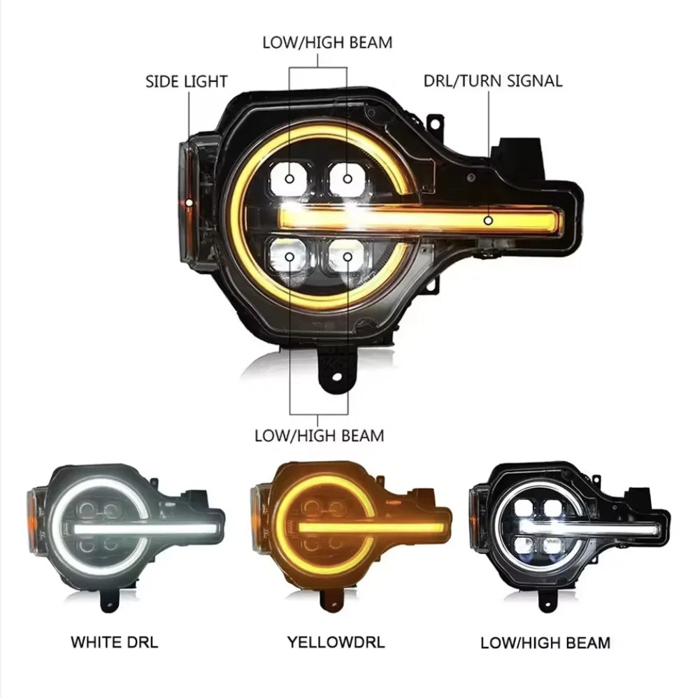 LED Headlight Assembly for Ford Bronco – 6500K White Light Plug & Play Upgrade