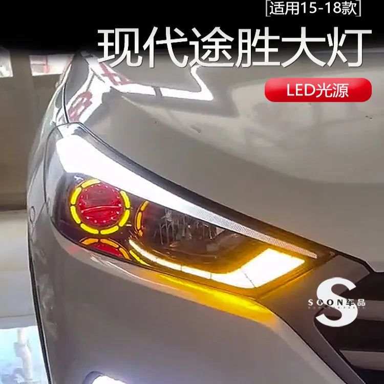For Hyundai Tucson 2015-2018 Headlight Assembly Modification Korean Style 12V LED Angel Eye New Devil Eye Lens Light