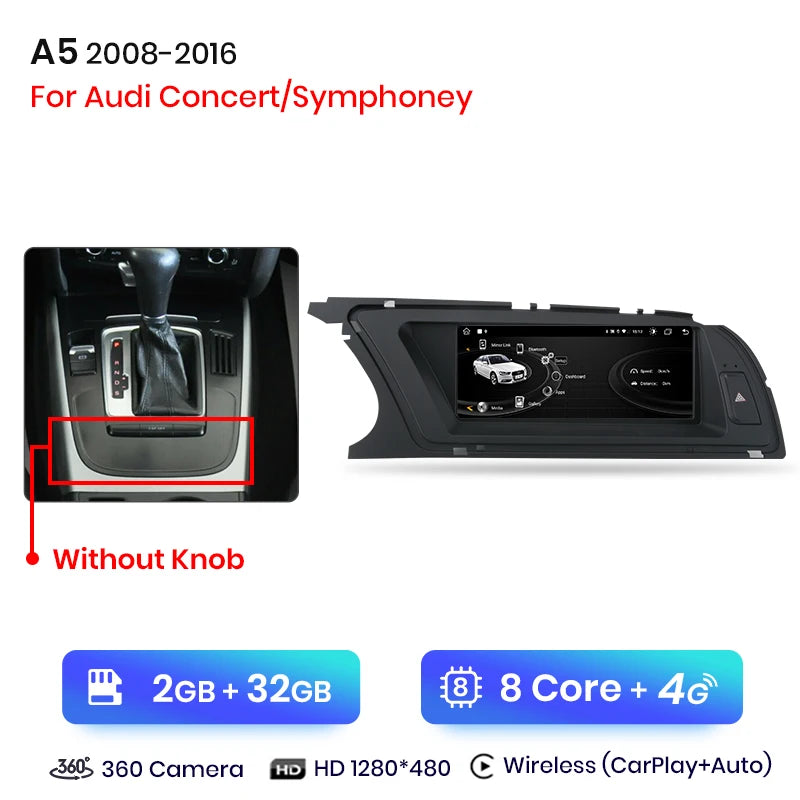 Junsun Android Car Stereo for Audi A5 (2009–2016) – Wireless CarPlay, Android Auto &amp; GPS Navigation