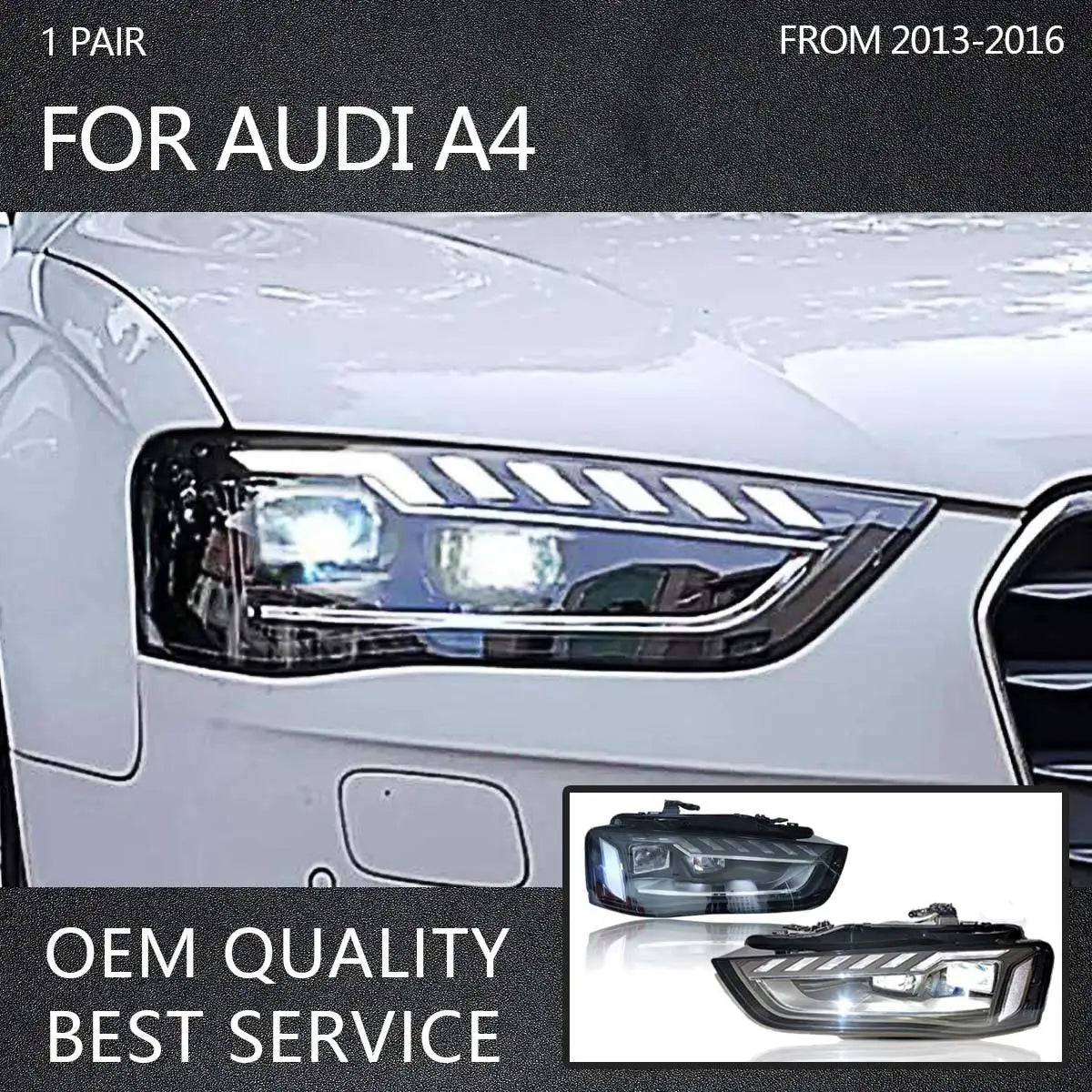 LED Headlights for Audi A4 B8 (2013–2016) – Projector Lens Headlamp with DRL &amp; Turn Signals