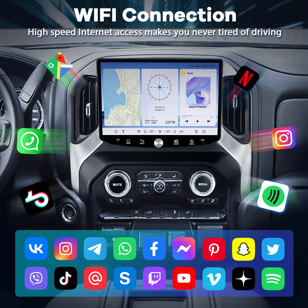 11.5 Inch Radio DVD Player Screen Snapdragon 665 for Chevrolet Silverado GMC Sierra 2019-2021 Wireless CarPlay QLED 2K 8+128GB