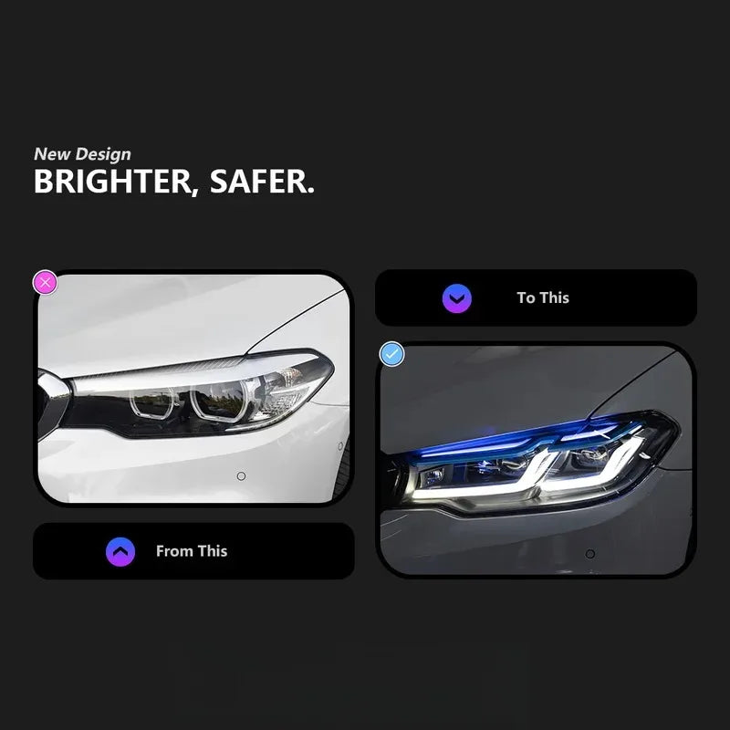 G30 Headlight G38 Upgrade M5 for BMW 5 Series 2018-2020 525 530 to M5 Thunder Head Lamp DRL Dual Blue Eyebrow LED Plug and Play