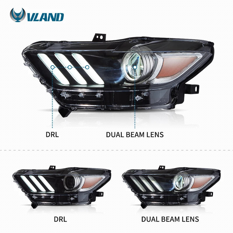 VLAND Full LED Headlights for Ford Mustang 2018-2020 – Dynamic DRL &amp; Plug-and-Play Upgrade