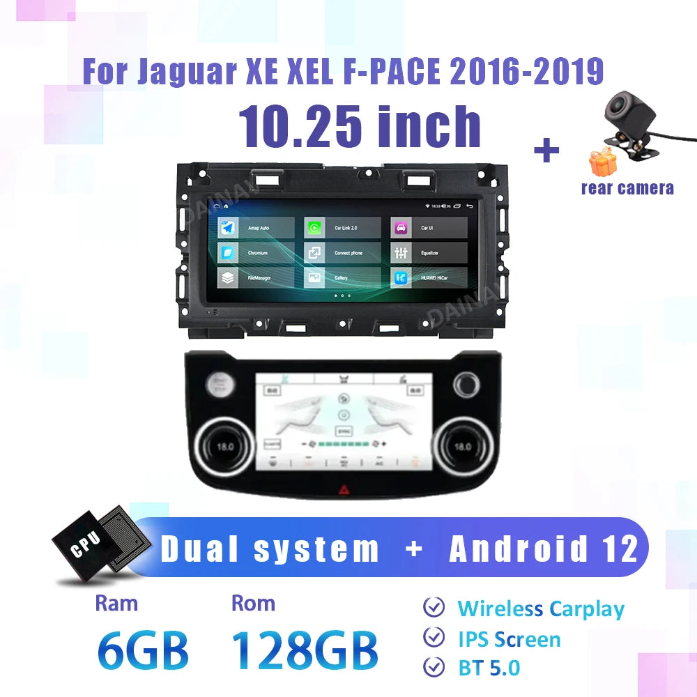 128GB Android 12 Car Radio for Jaguar XE XEL F-PACE 2016-2019 Multimedia Player Wireless Carplay Android Auto Head Unit