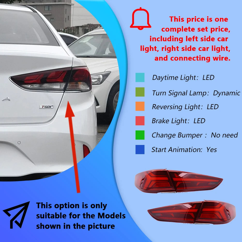 LED Tail Lights for Hyundai Sonata 2018-2019 – Dynamic Sequential Signal & Start-Up Animation Rear Lamp Upgrade