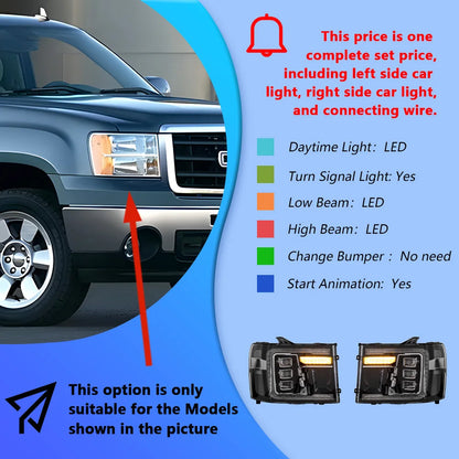 LED Projector Headlights for GMC Sierra 2007-2013 – Plug & Play Upgrade with Start-Up Animation