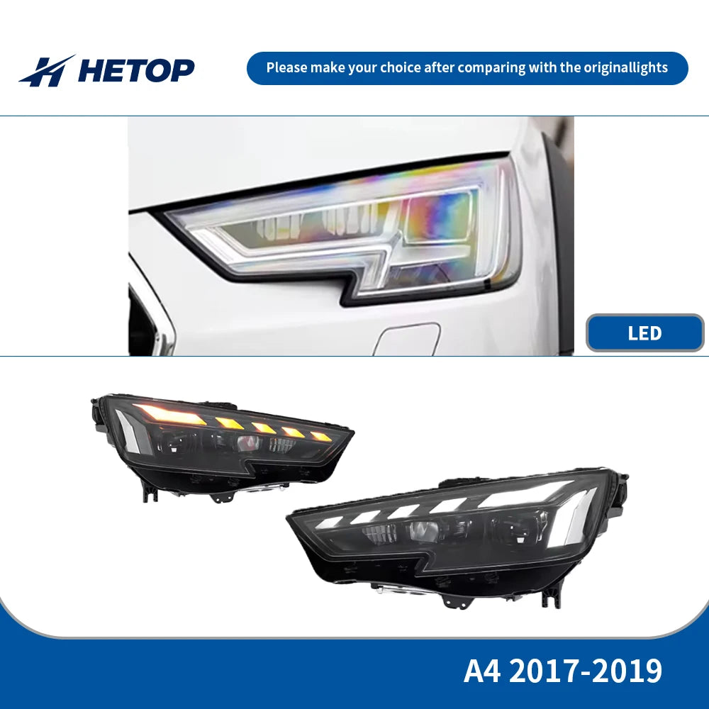 HETOP LED Matrix Headlights for Audi A4 (2017–2019) – Plug &amp; Play Upgrade with DRL &amp; Angel Eye
