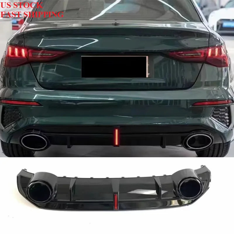 RS3 Style Rear Diffuser for Audi A3 / S3 8Y Sedan (2020–2024) – Dual Exhaust Rear Bumper Lip Upgrade