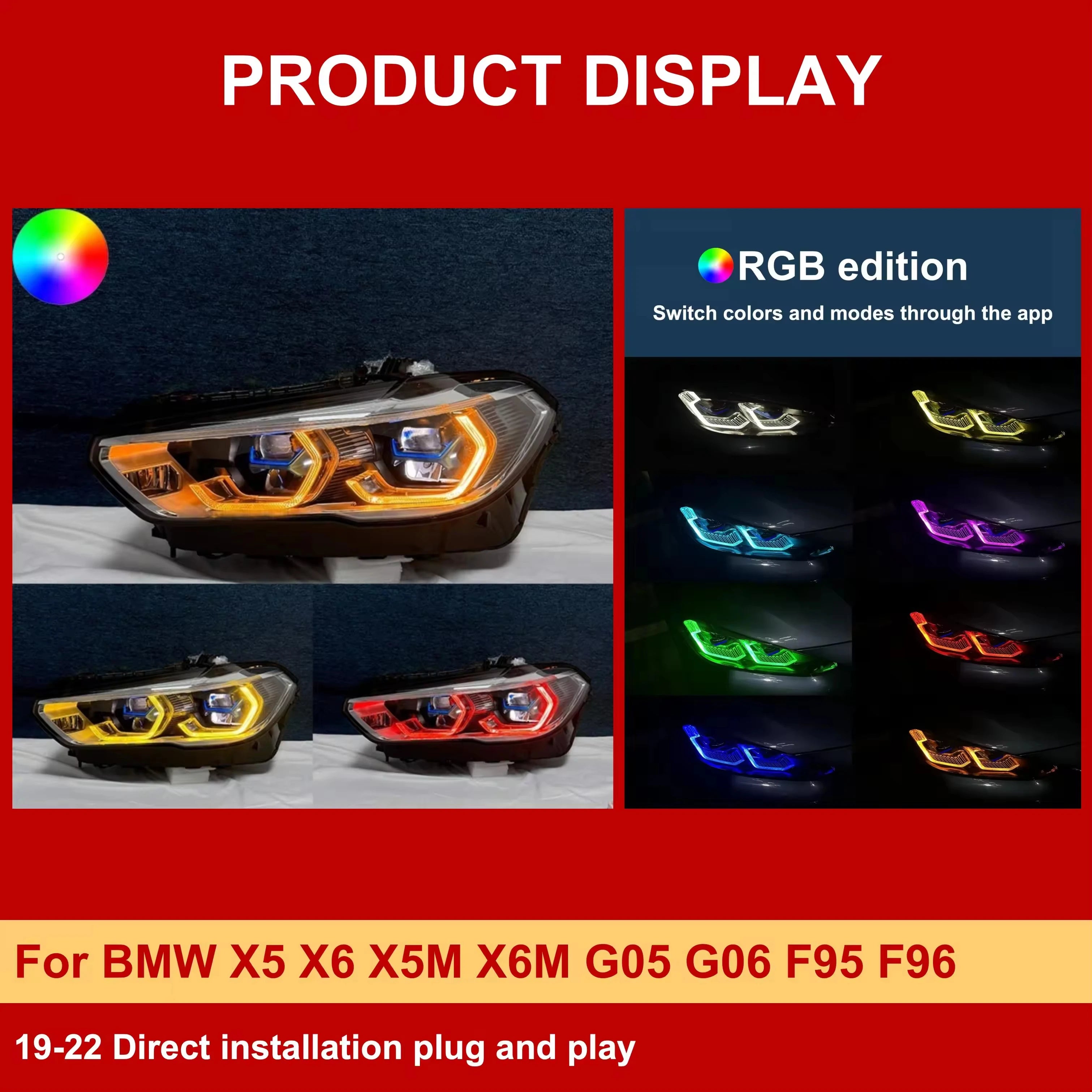 PLD Drl Rgb Colour Control by Phone Headlight for BMW X5 X6 X5M X6M G05 G06 F95 F96 2019-2022 Car LED Headlights