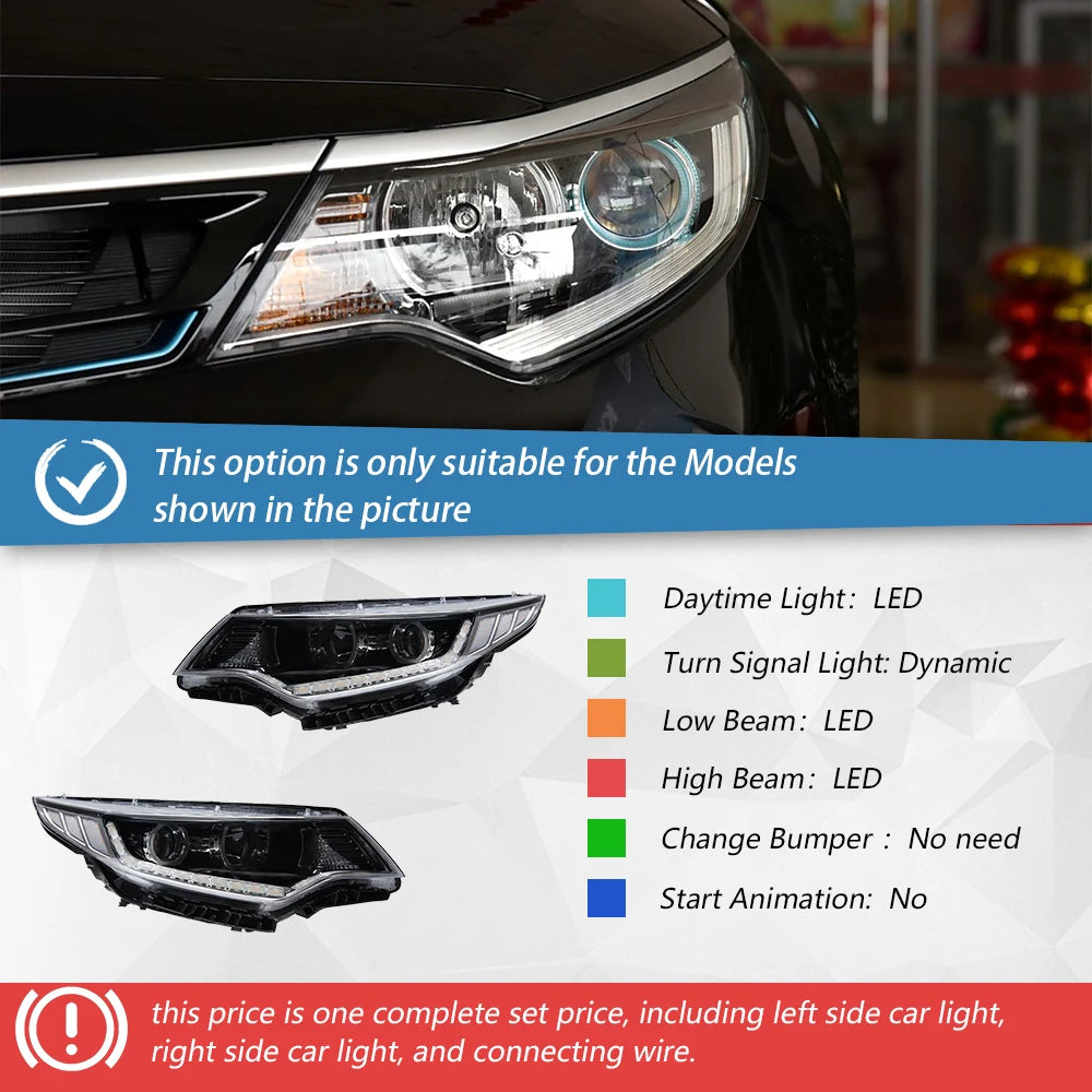 For 2016-2019 for KIA K5 High Quality LED Auto Projector Lens Headlight Assembly 6000k New Condition with Start Effect Accessory