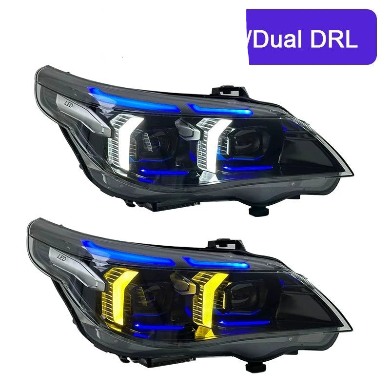 LED Headlights for BMW 5 Series E60 (2005–2010) – Yellow &amp; White Switchable DRL