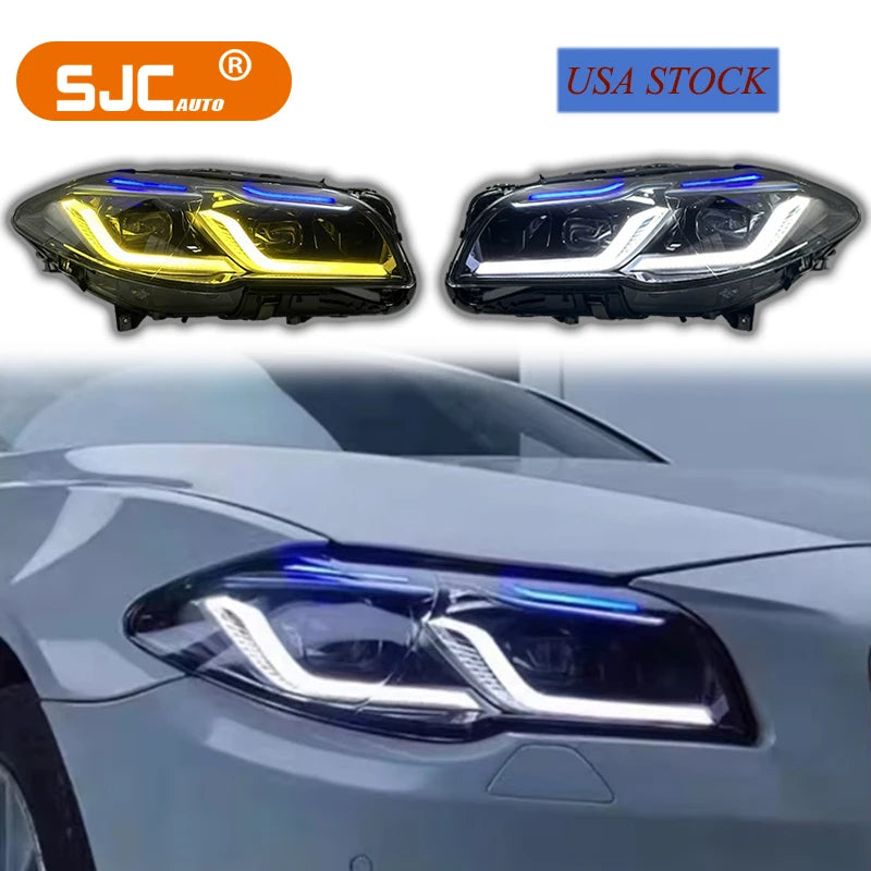 SJC Car Parts LED Headlights for BMW 5 Series F10 F18 2010-2017 520i 525i 530i 528i Headlamp Upgrade Dual-color Front Lights