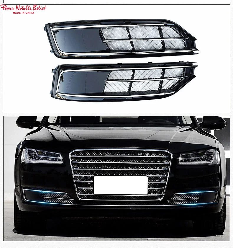 Gloss Black Fog Light Grilles for Audi A8 / S8 D4 (2015–2018)