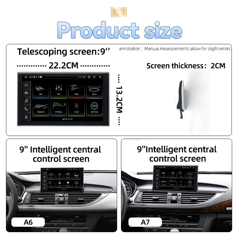 9" Android 13 Car Stereo with Wireless CarPlay for Audi A6 C7 &amp; A7 (2012–2018)
